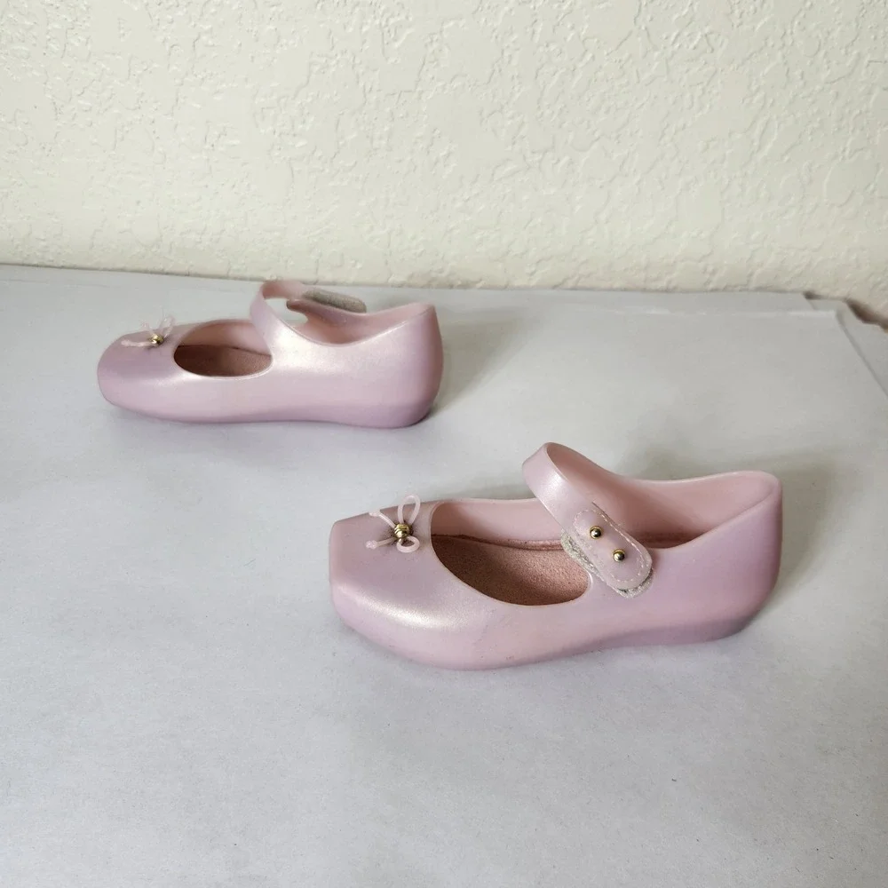 Mini Melissa Sweet Love Pink Pearlescent Jelly Mary Jane Flats Kids Size 10